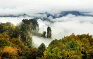 Zhangjiajie Tianzi Mountain shows Clould Sea in Early Winter 