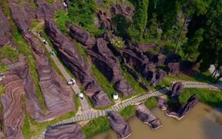 Bird’s Eye View of Red Carbonate-Rock Stone Geopark 