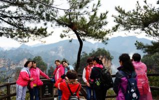 Huangshi village scenic area shows a sea of clouds after the rain