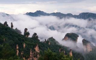 A sea of clouds shows in Tianzi Mountain after”Solar rain”